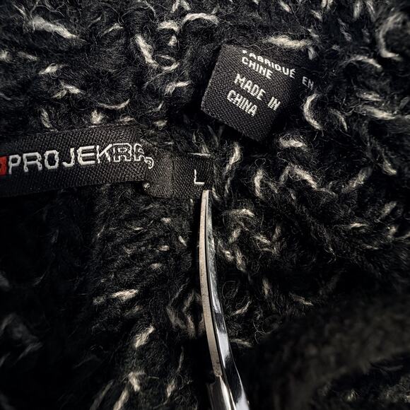 Projek Raw Sweater Mens Large Black Gray Hooded Toggle Cable Knit Pullover Warm - Picture 7 of 11